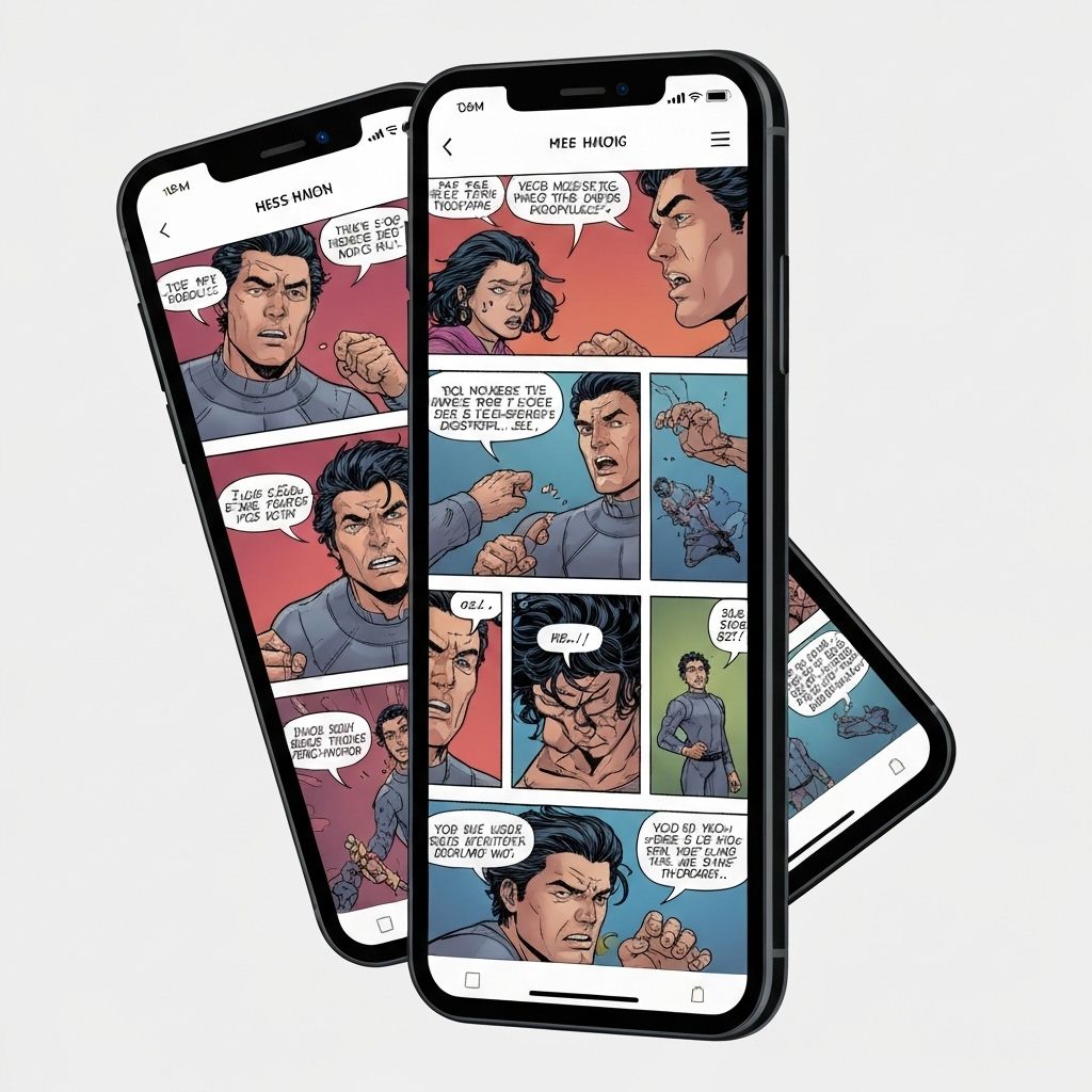 Responsive comic panels arranged on a smartphone
